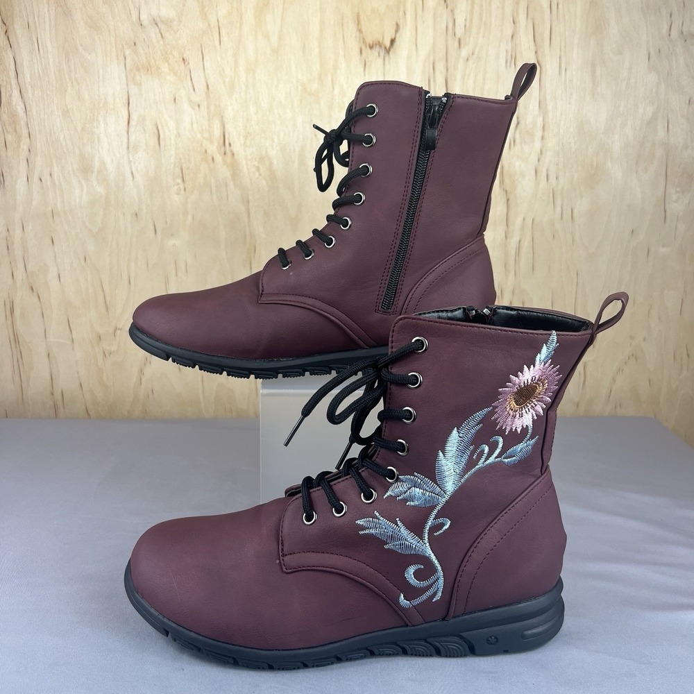 Women's Size 43 (US 11.5- 12) Ankle Combat Boots Black Lace Up Zip Biker Shoes